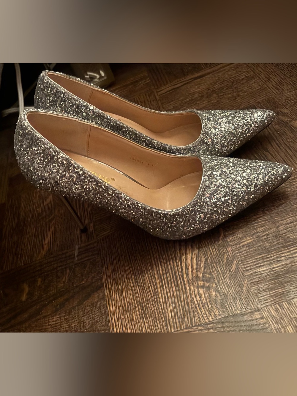 Silver Glitter Pointed-Toe Women's Heels - Picture 2 of 3